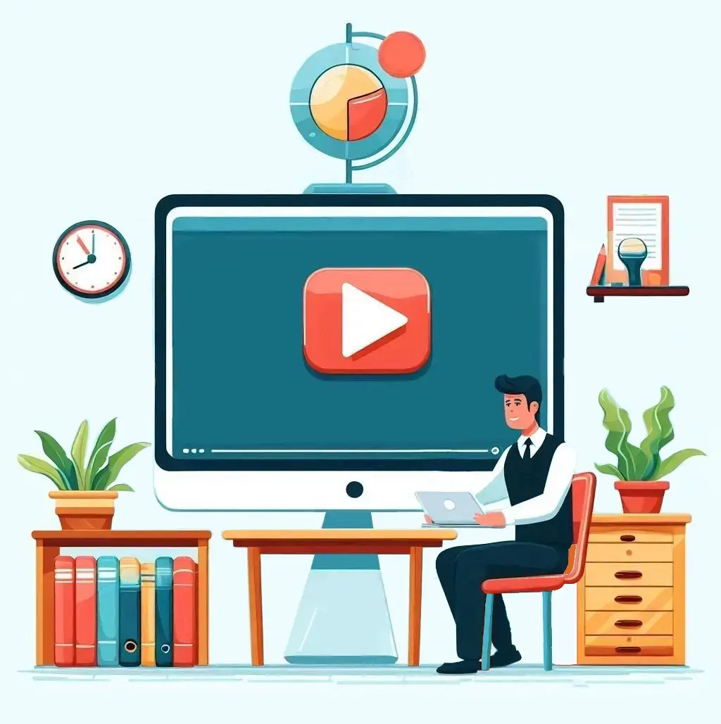 a man sitting on a chair watching a YouTube video