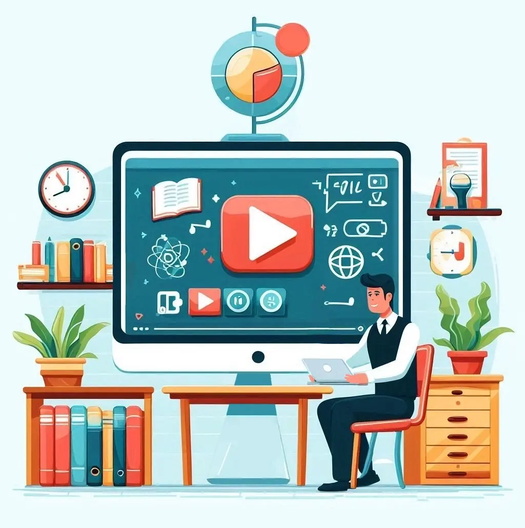 a man sitting on a chair watching a YouTube video